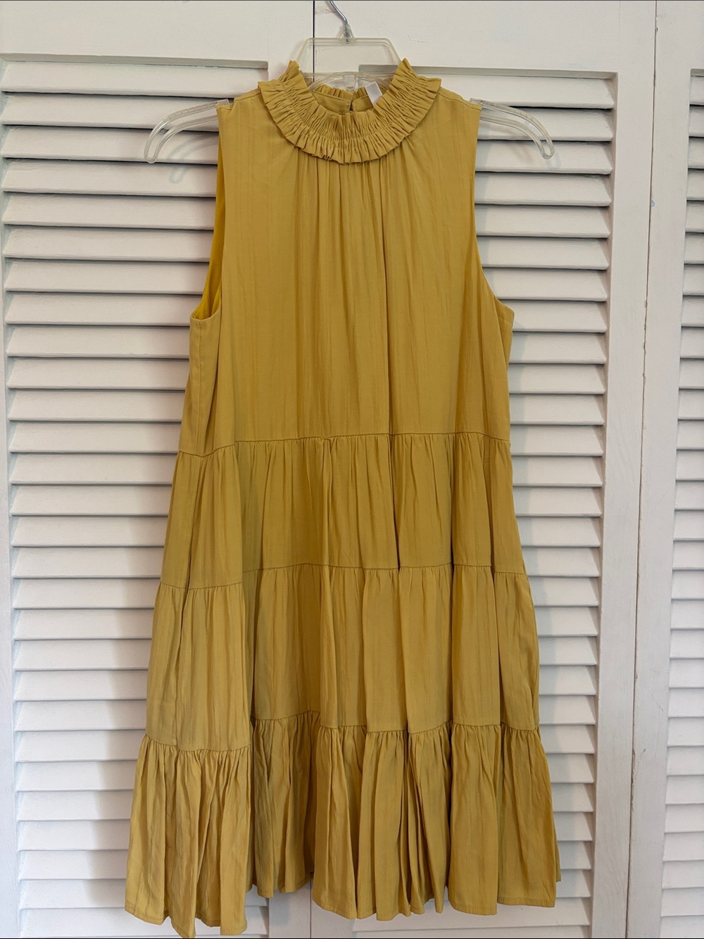 glam Mustard Yellow Tiered Ruffle Neck Sleeveless Dress